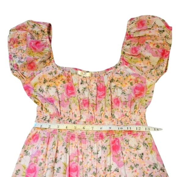 LoveShackFancy Vernon Dress Magenta Flower Fields Pink Midi Small Puff Sleeves - Picture 6 of 12